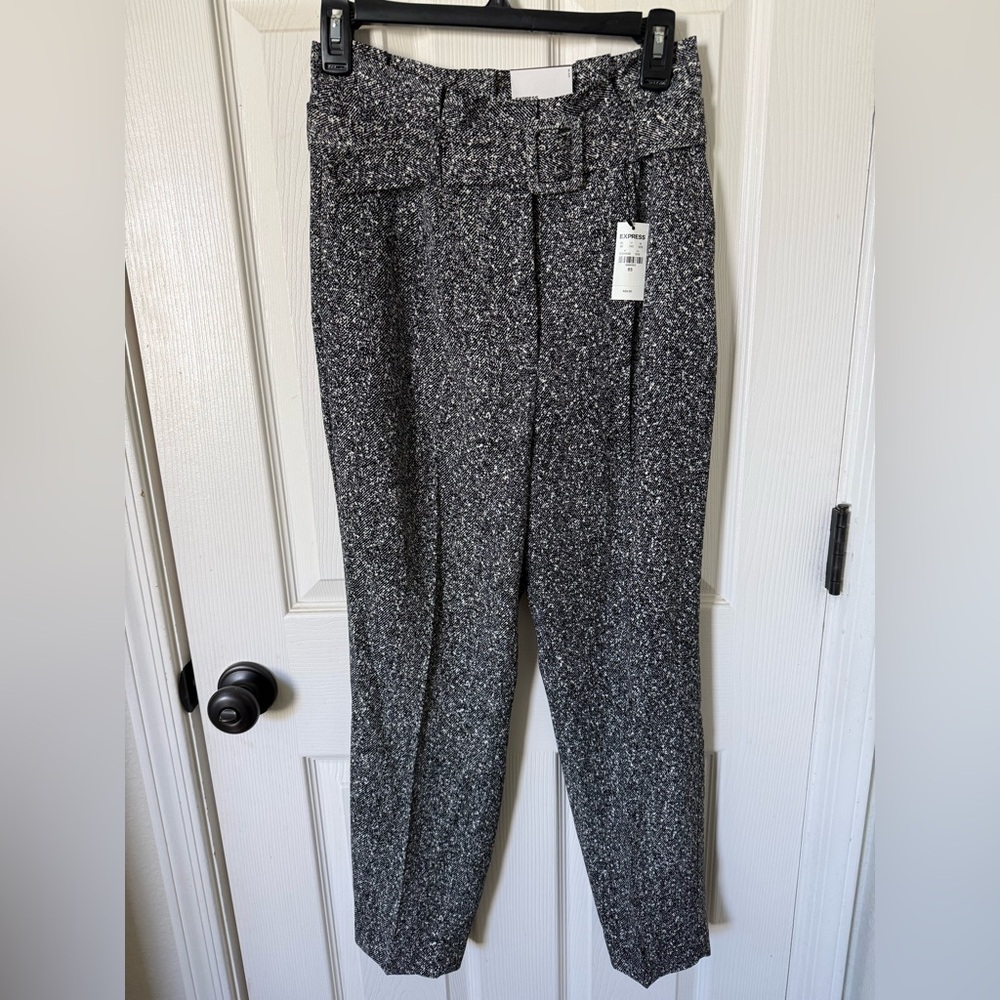 Express Women's Tweed Ankle Pants in Black and White
